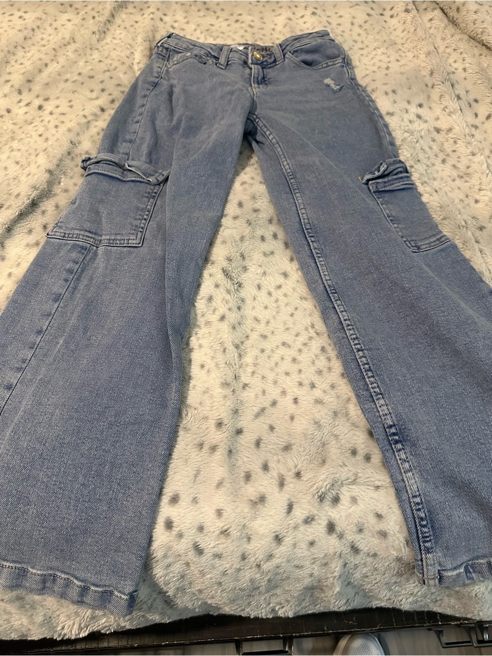 Justice Light Blue Flare Cargo Jeans